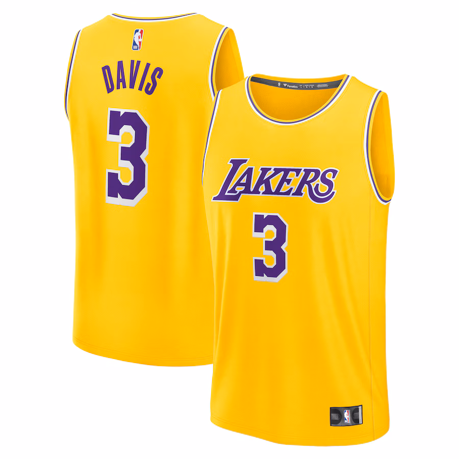 Men's Los Angeles Lakers Anthony Davis Fanatics Gold Fast Break Replica Jersey - Icon Edition - Puhuasuan