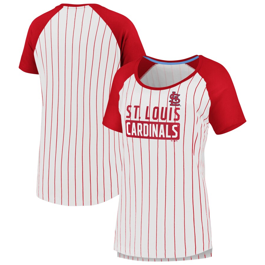 Women's St. Louis Cardinals Fanatics White Cooperstown Collection Iconic Pinstripe Raglan Scoop Neck T-Shirt - Puhuasuan