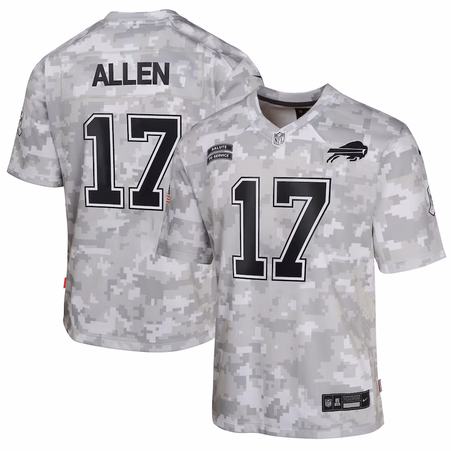 Youth Buffalo Bills Josh Allen Nike Arctic Camo 2024 Salute to Service Game Jersey - Puhuasuan