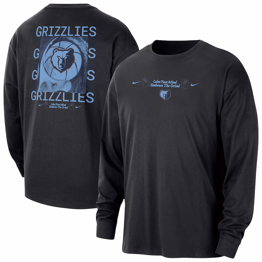 Men's Memphis Grizzlies Nike Black Courtside Oversized Long Sleeve T-Shirt - Puhuasuan