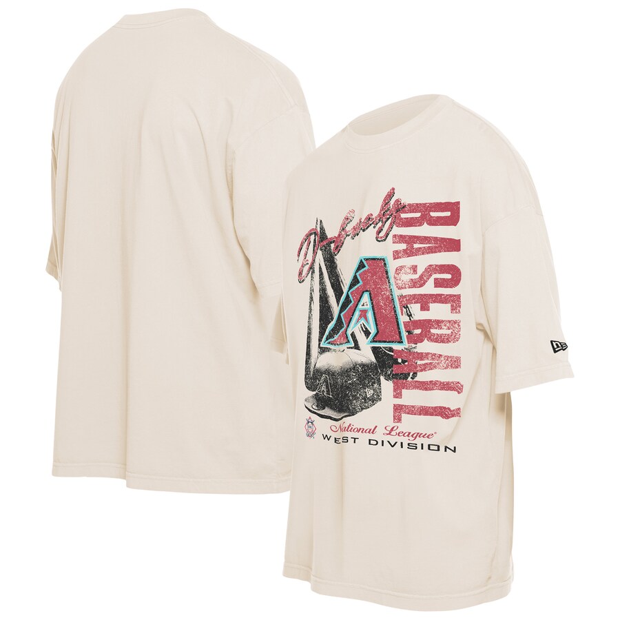 Men's Arizona Diamondbacks New Era Cream Cooperstown Collection Oversized Throwback Distressed T-Shirt - Puhuasuan