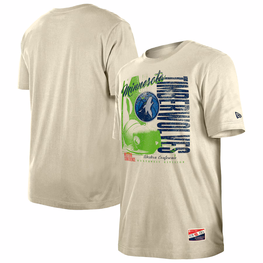 Men's Minnesota Timberwolves  New Era Cream Distressed Throwback Vintage Color Pack T-Shirt - Puhuasuan