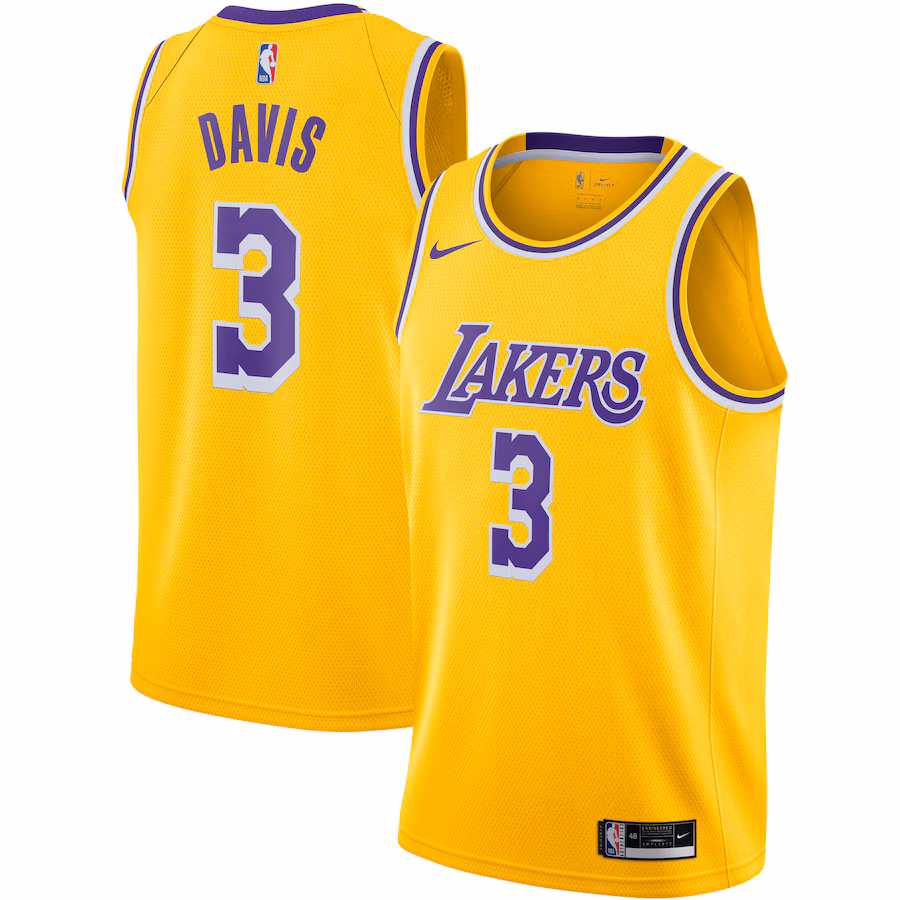 Men's Los Angeles Lakers Anthony Davis Nike Gold Swingman Jersey - Icon Edition - Puhuasuan