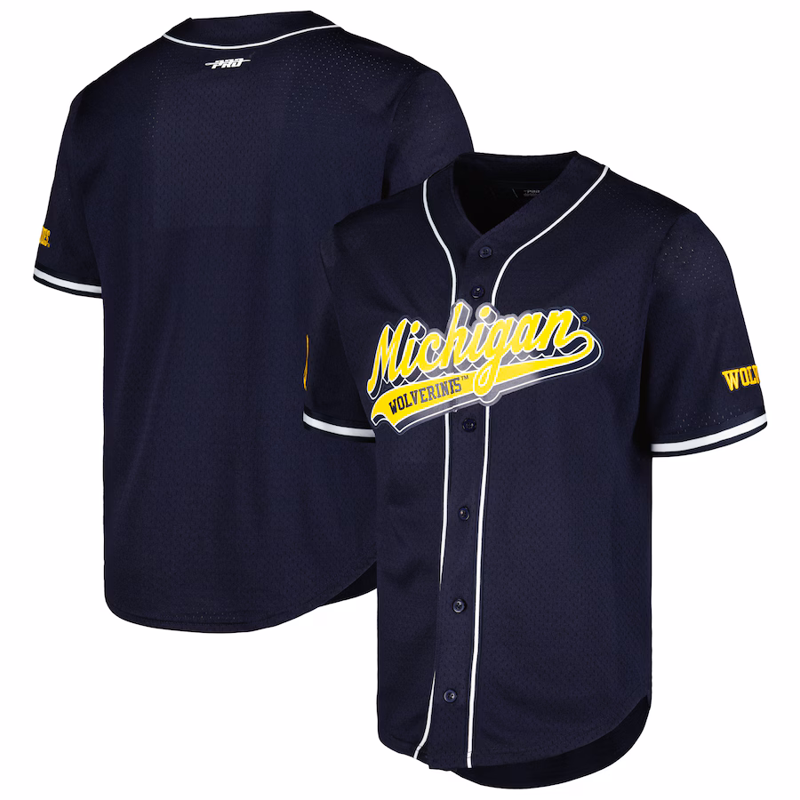 Men's Pro Standard Navy Michigan Wolverines Mesh Full-Button Replica Baseball Jersey - Puhuasuan