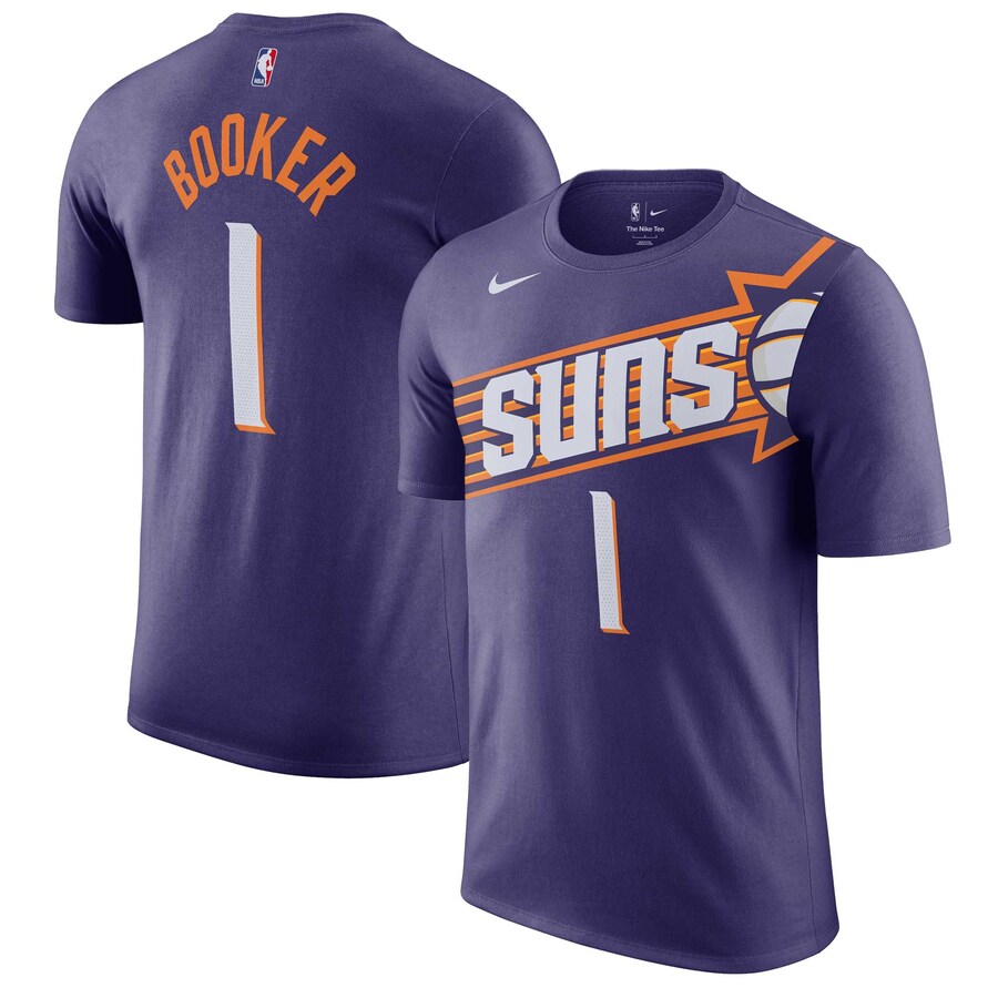 Men's Phoenix Suns Devin Booker Nike Purple Icon 2022/23 Name & Number T-Shirt - Puhuasuan