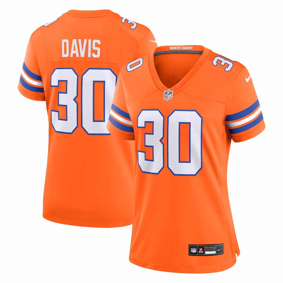 Women's Denver Broncos Terrell Davis Nike Orange Mile High Collection 1977 Throwback Retired Player Game Jersey - Puhuasuan