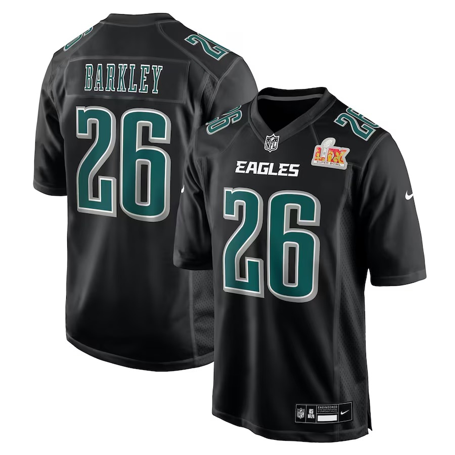 Men's Philadelphia Eagles Saquon Barkley Nike Carbon Black Super Bowl LIX Fashion Game Player Jersey - Puhuasuan