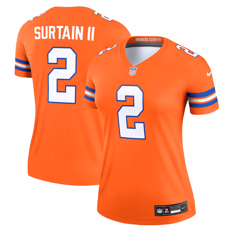 Women's Denver Broncos Patrick Surtain II Nike Mile High Collection 1977 Throwback Orange Alternate Legend Player Performance Top - Puhuasuan