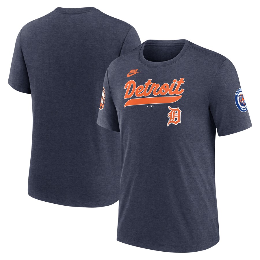 Men's Detroit Tigers Nike Heather Navy Cooperstown Collection Eras Tri-Blend T-Shirt - Puhuasuan
