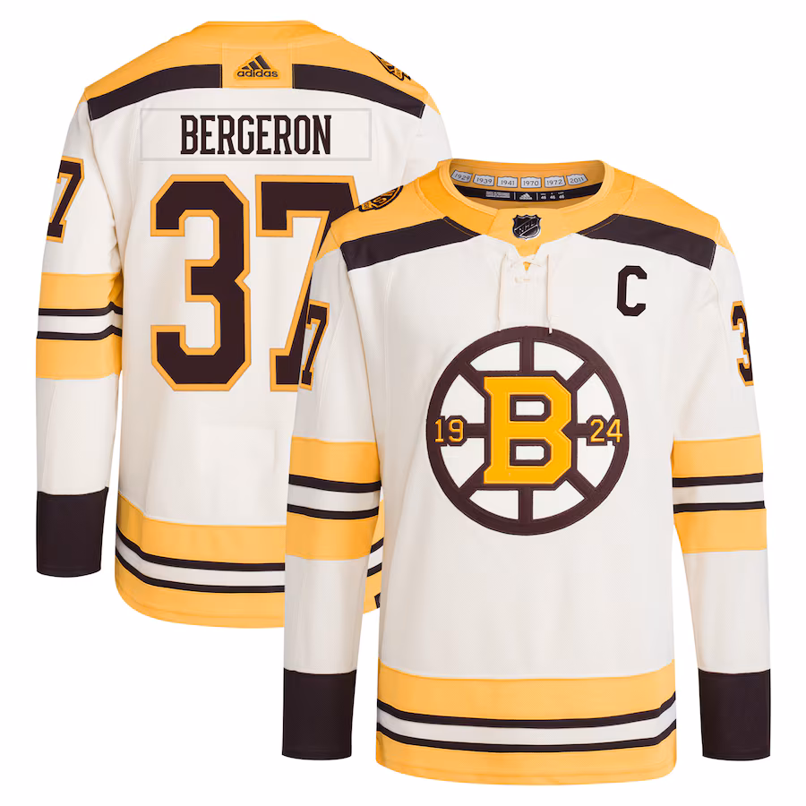 Men's Boston Bruins Patrice Bergeron adidas Cream Alternate Primegreen Authentic Player Jersey - Puhuasuan