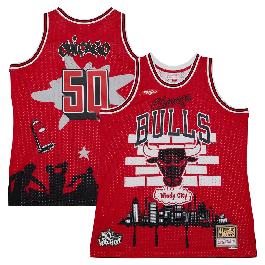 Men's Chicago Bulls Mitchell & Ness x Tats Cru Red Hardwood Classics Fashion Jersey - Puhuasuan