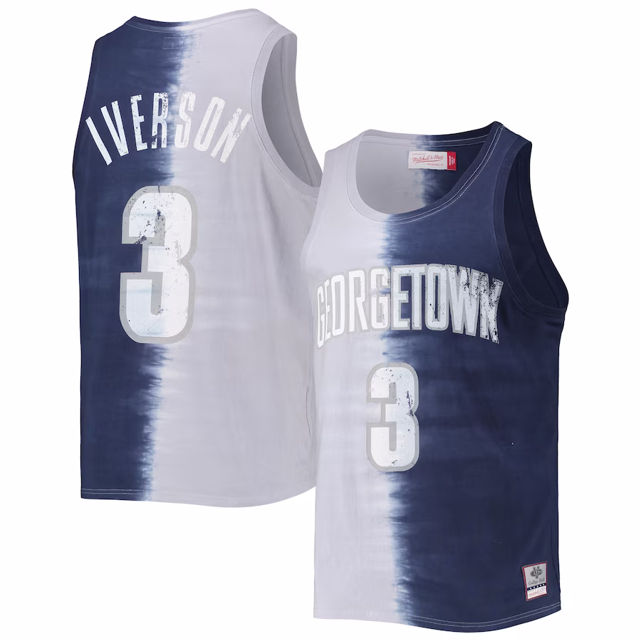 Allen Iverson Georgetown Hoyas Mitchell & Ness Name & Number Tie-Dye Tank Top - Gray/Navy - Puhuasuan