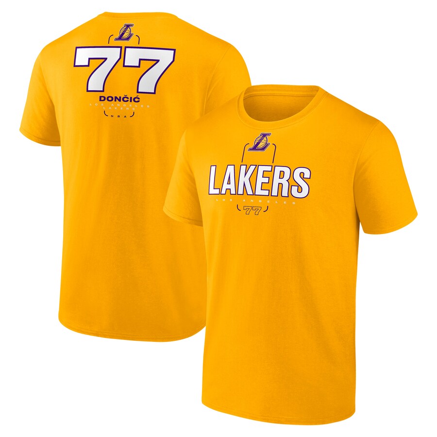 Men's Los Angeles Lakers Luka Don?i? Fanatics Gold Behind The Back Name & Number T-Shirt - Puhuasuan