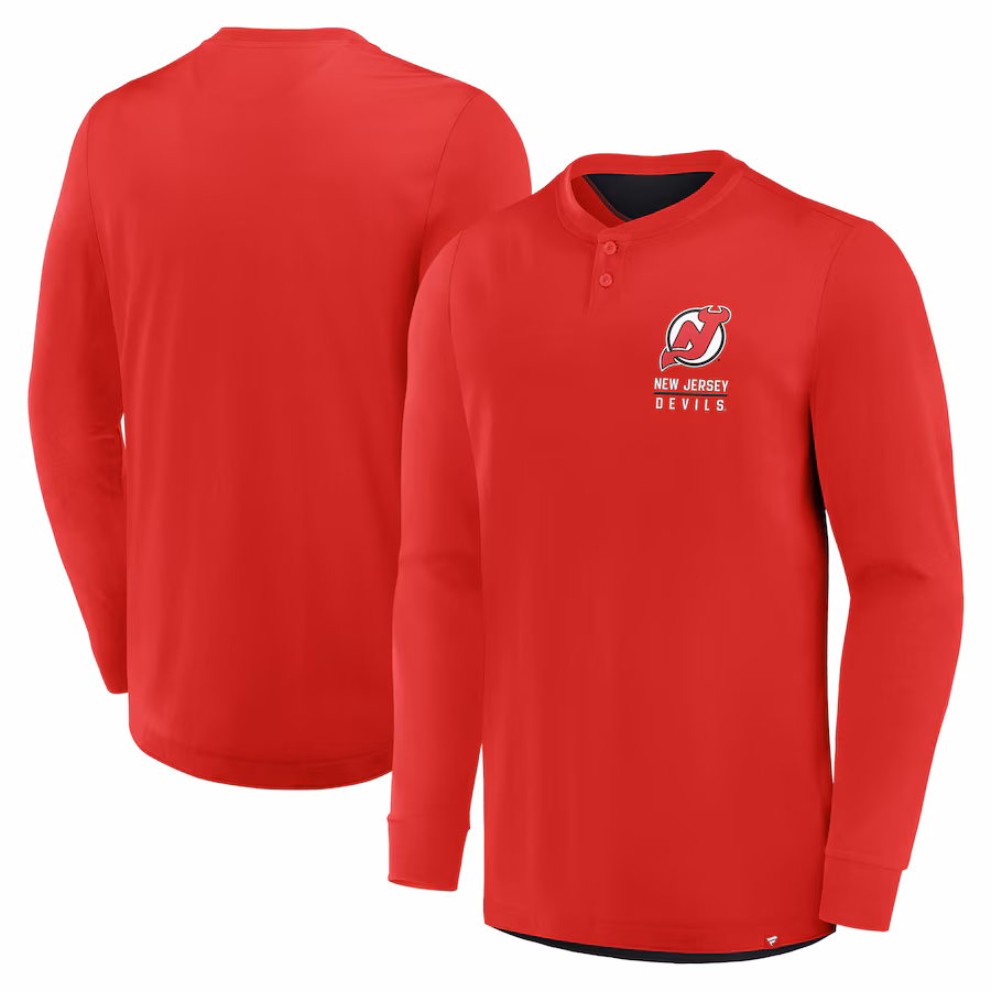 Men's New Jersey Devils Fanatics Red Adrenaline Push Long Sleeve T-Shirt - Puhuasuan