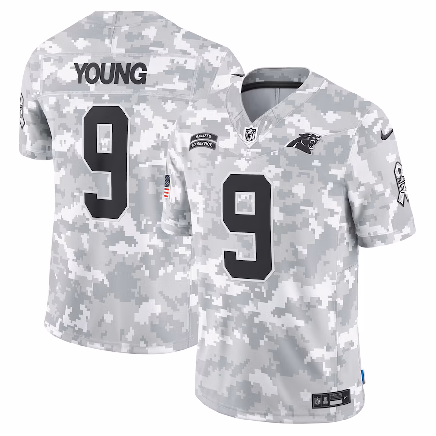 Men's Carolina Panthers Bryce Young Nike Arctic Camo 2024 Salute to Service Limited Jersey - Puhuasuan