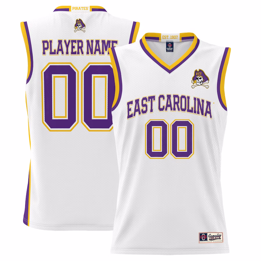 ECU Pirates GameDay Greats Youth NIL Pick-A-Player Lightweight Basketball Jersey - White - Puhuasuan