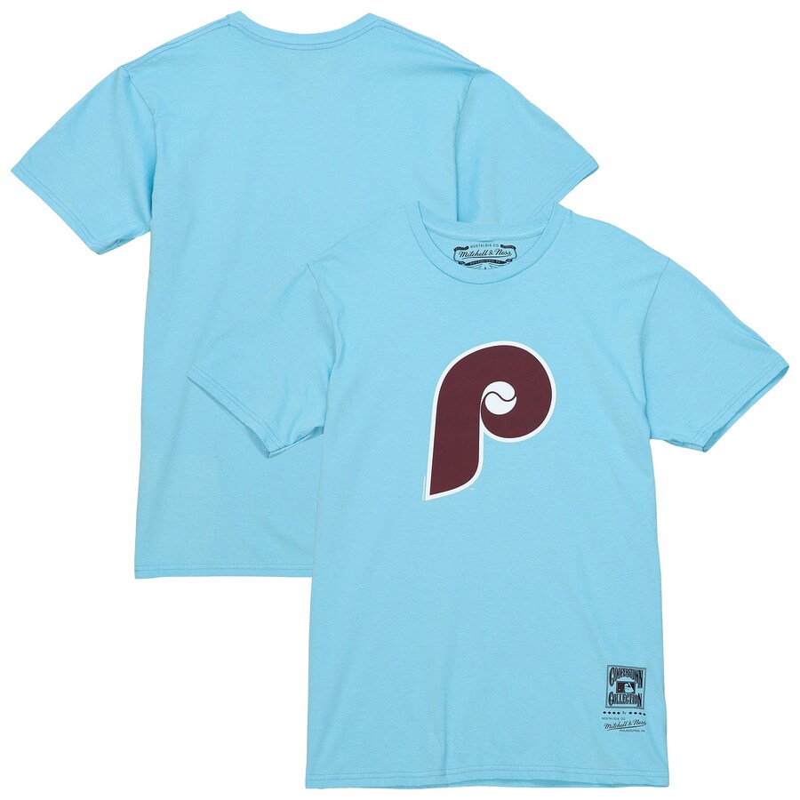 Men's Philadelphia Phillies Mitchell & Ness Light Blue Cooperstown Collection Team Logo T-Shirt - Puhuasuan