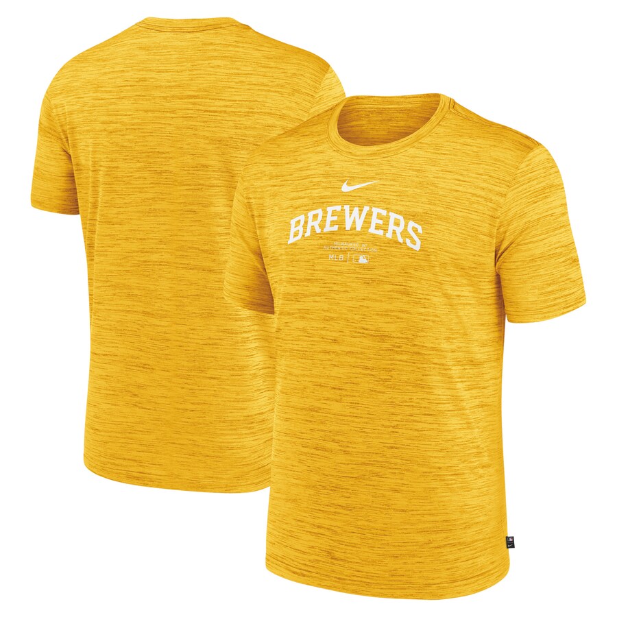 Men's Milwaukee Brewers Nike Gold Authentic Collection Velocity Performance Practice T-Shirt - Puhuasuan