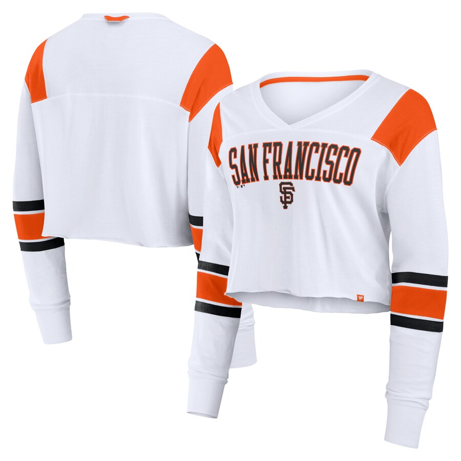 Women's San Francisco Giants Fanatics White Stretch Cropped Fashion Long Sleeve T-Shirt - Puhuasuan