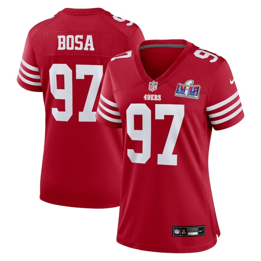 Women's San Francisco 49ers Nick Bosa Nike Scarlet Super Bowl LVIII Game Jersey - Puhuasuan