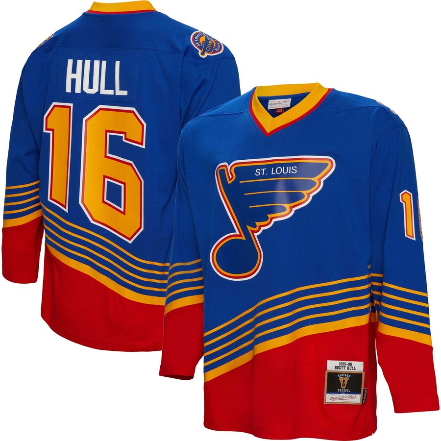 Men's St. Louis Blues Brett Hull Mitchell & Ness Blue 1995/96  Blue Line Player Jersey - Puhuasuan