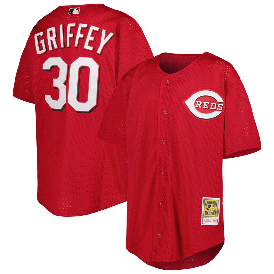 Youth Cincinnati Reds Ken Griffey Jr. Mitchell & Ness Red Cooperstown Collection Mesh Batting Practice Jersey - Puhuasuan