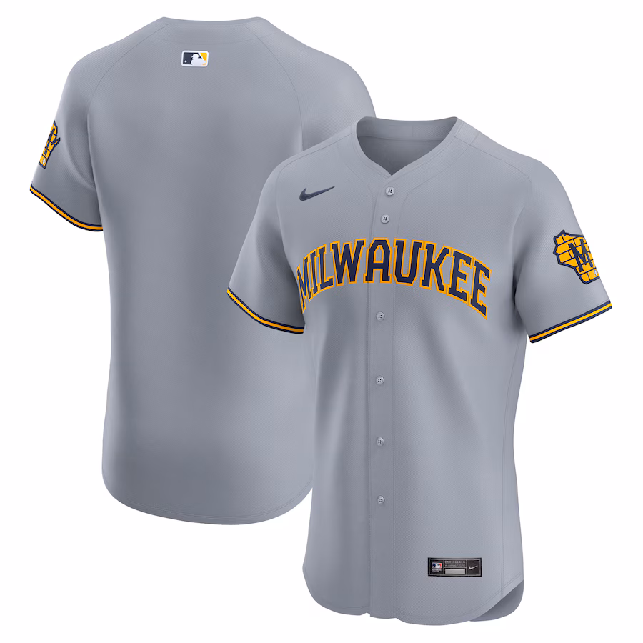 Men's Milwaukee Brewers  Nike Gray Road Vapor Premier Elite Patch Jersey - Puhuasuan
