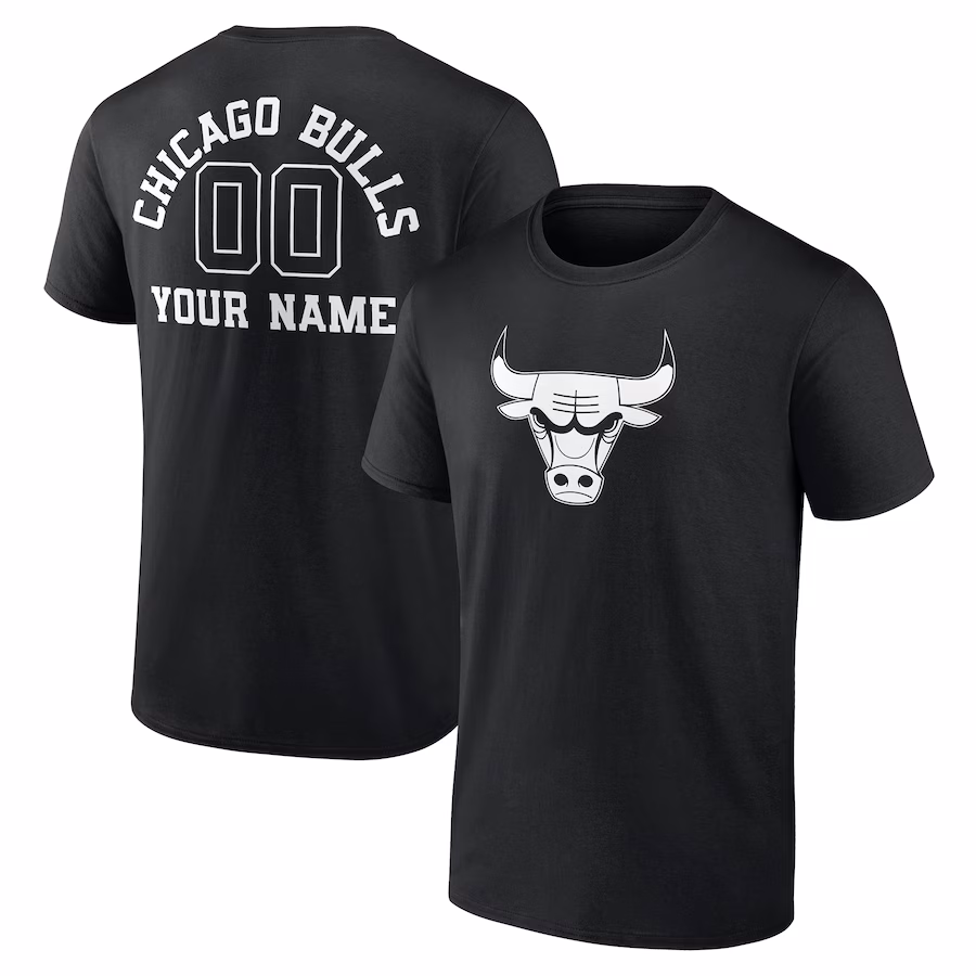 Men's Chicago Bulls Black Personalized Name & Number Monochrome T-Shirt - Puhuasuan