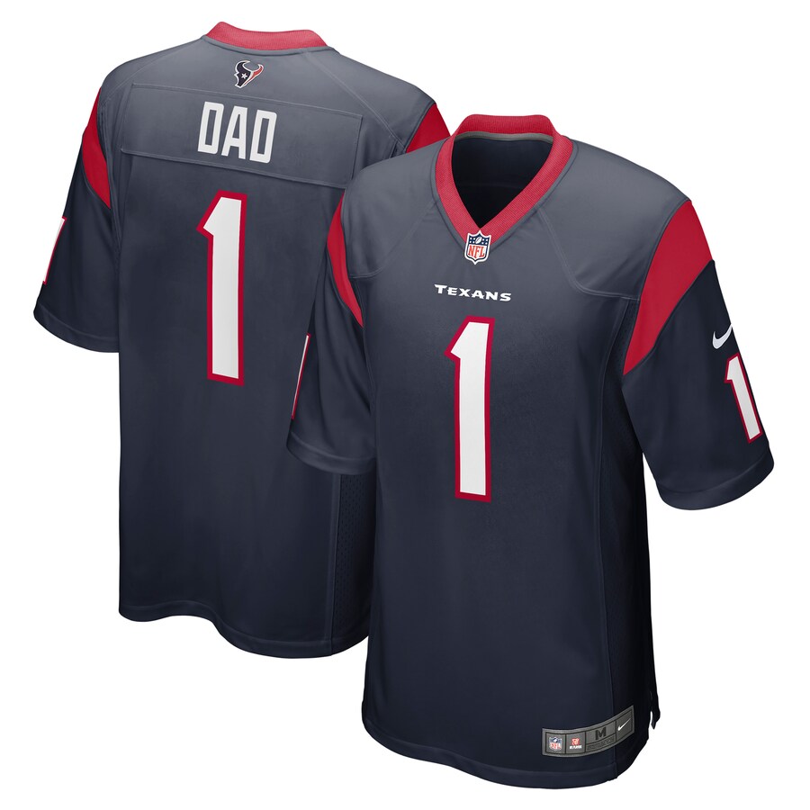 Men's Houston Texans Number 1 Dad Nike Navy Game Jersey - Puhuasuan
