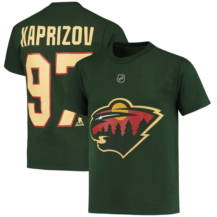Youth Minnesota Wild Kirill Kaprizov Green Player Name & Number T-Shirt - Puhuasuan