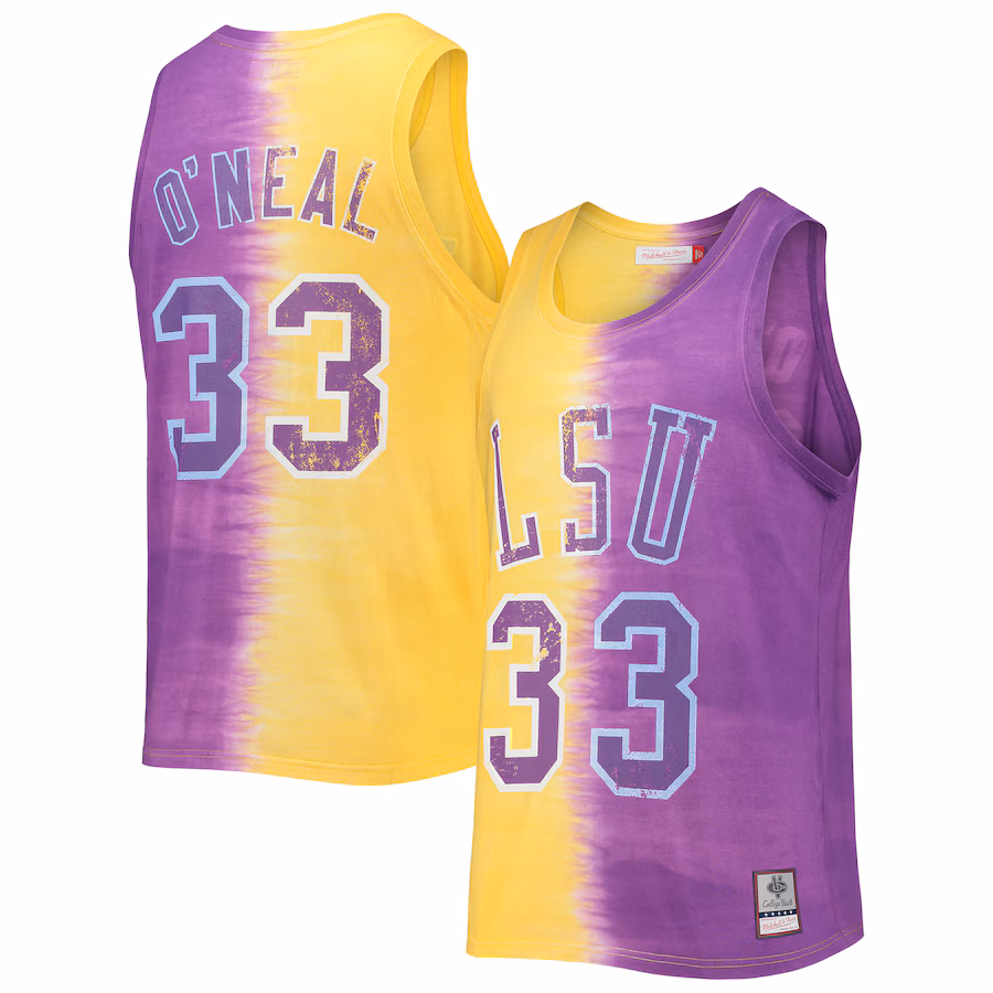 Shaquille O'Neal LSU Tigers Mitchell & Ness Name & Number Tie-Dye Tank Top - Purple/Gold - Puhuasuan