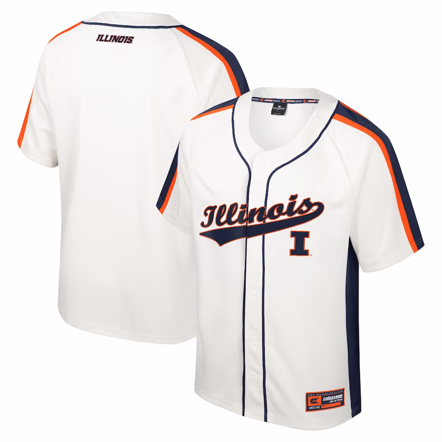 Illinois Fighting Illini Colosseum Ruth Button-Up Baseball Jersey - Cream - Puhuasuan