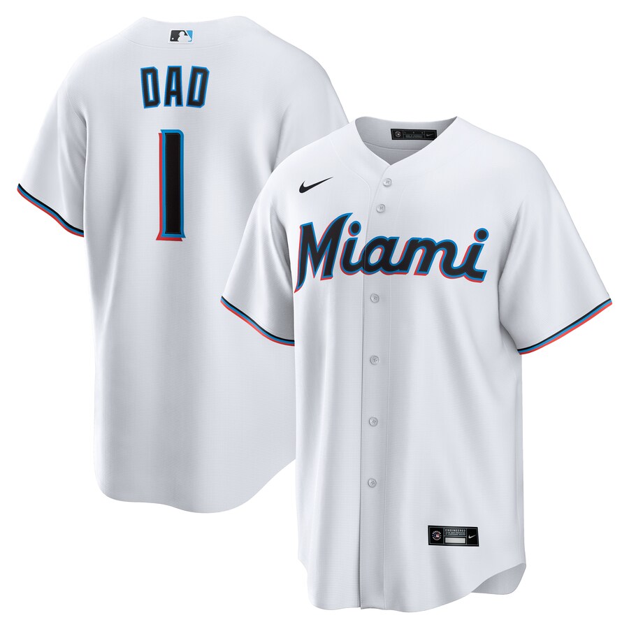Men's Miami Marlins Nike White #1 Dad Home Replica Jersey - Puhuasuan