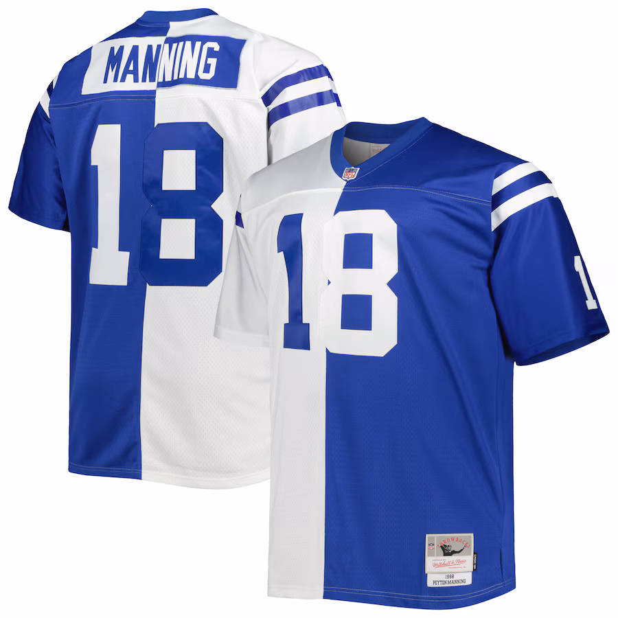Men's Indianapolis Colts Peyton Manning Mitchell & Ness White/Royal Big & Tall Split Legacy Retired Player Replica Jersey - Puhuasuan