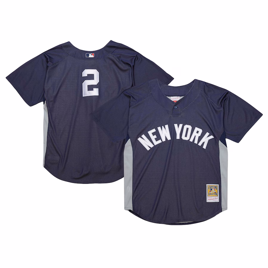Men's New York Yankees Derek Jeter Mitchell & Ness Navy Cooperstown Collection Batting Practice Jersey - Puhuasuan