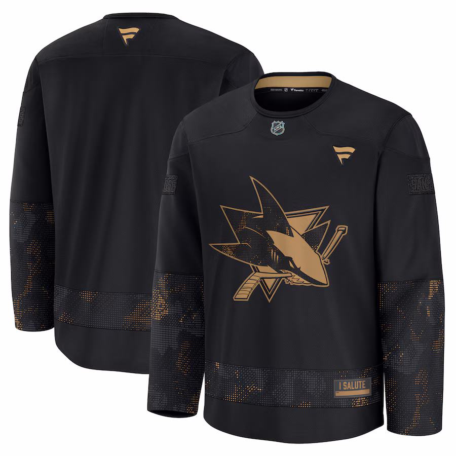 Men's San Jose Sharks Fanatics Black 2024 Military Appreciation Practice Jersey - Puhuasuan
