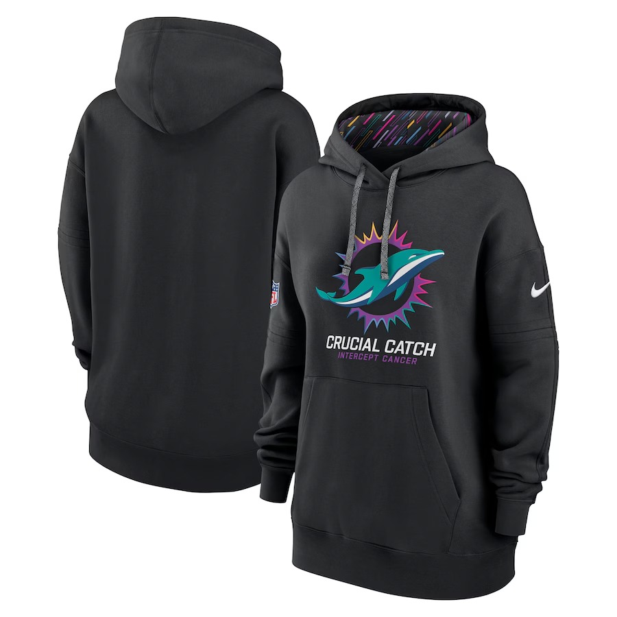 Women's Miami Dolphins  Nike Black 2024 NFL Crucial Catch Club Pullover Hoodie - Puhuasuan