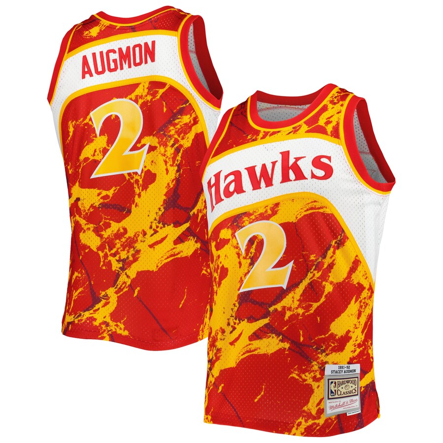 Men's Atlanta Hawks Stacey Augmon Mitchell & Ness Red 1991/92 Hardwood Classics Marble Swingman Jersey - Puhuasuan