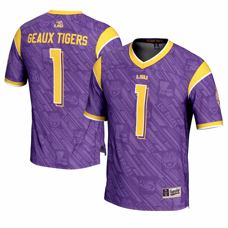 LSU Tigers #1 GameDay Greats Purple Highlight Print Football Fashion Jersey - Puhuasuan