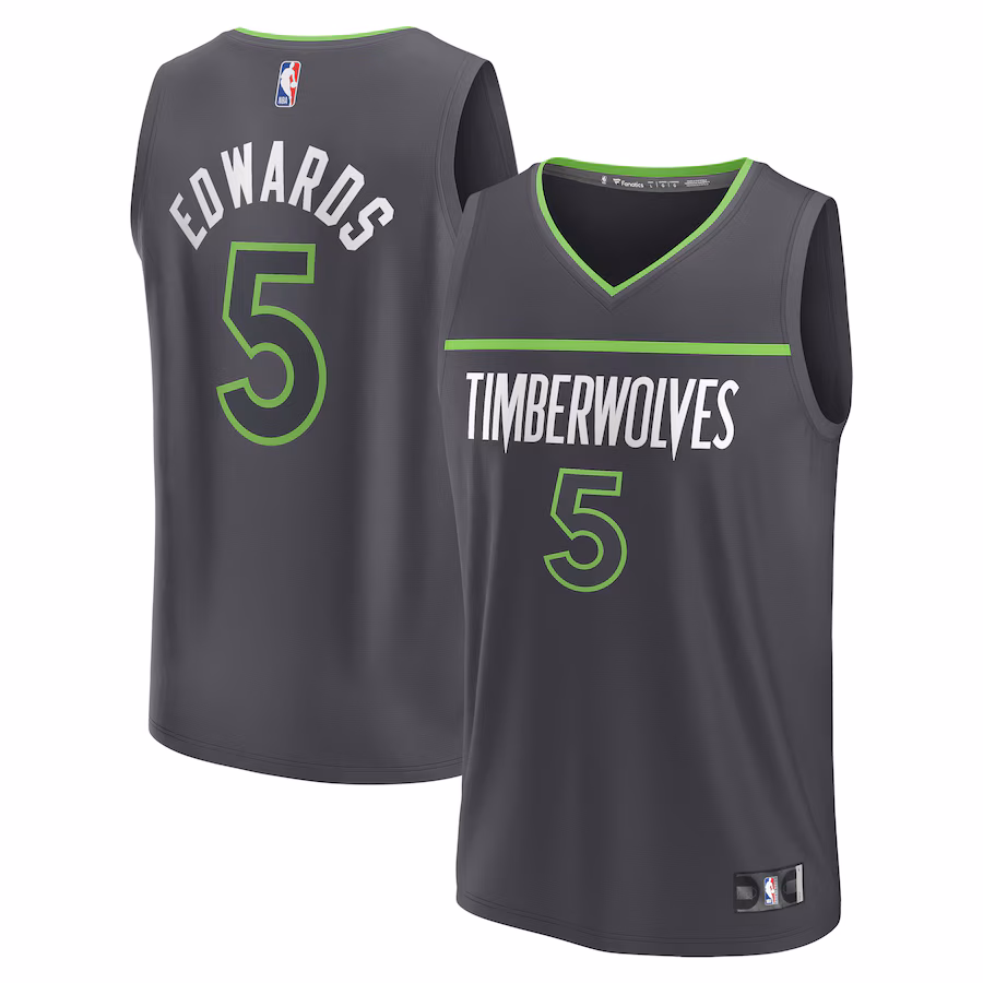 Men's Minnesota Timberwolves Anthony Edwards Fanatics Anthracite Fast Break Replica Player Jersey - Statement Edition - Puhuasuan