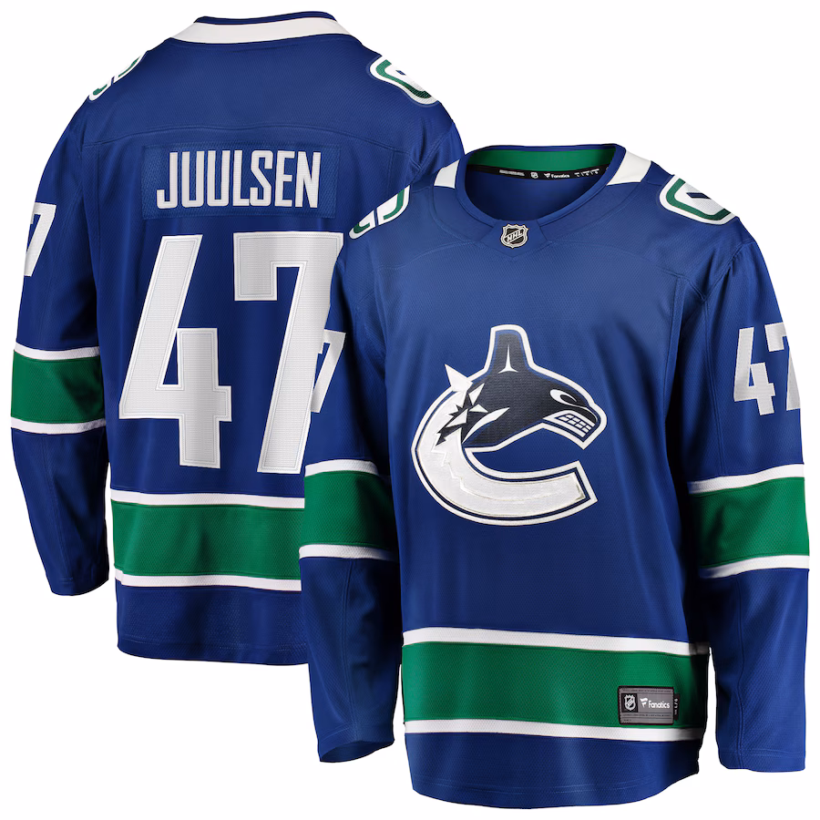 Men's Vancouver Canucks Noah Juulsen Fanatics Blue Home Premier Breakaway Player Jersey - Puhuasuan