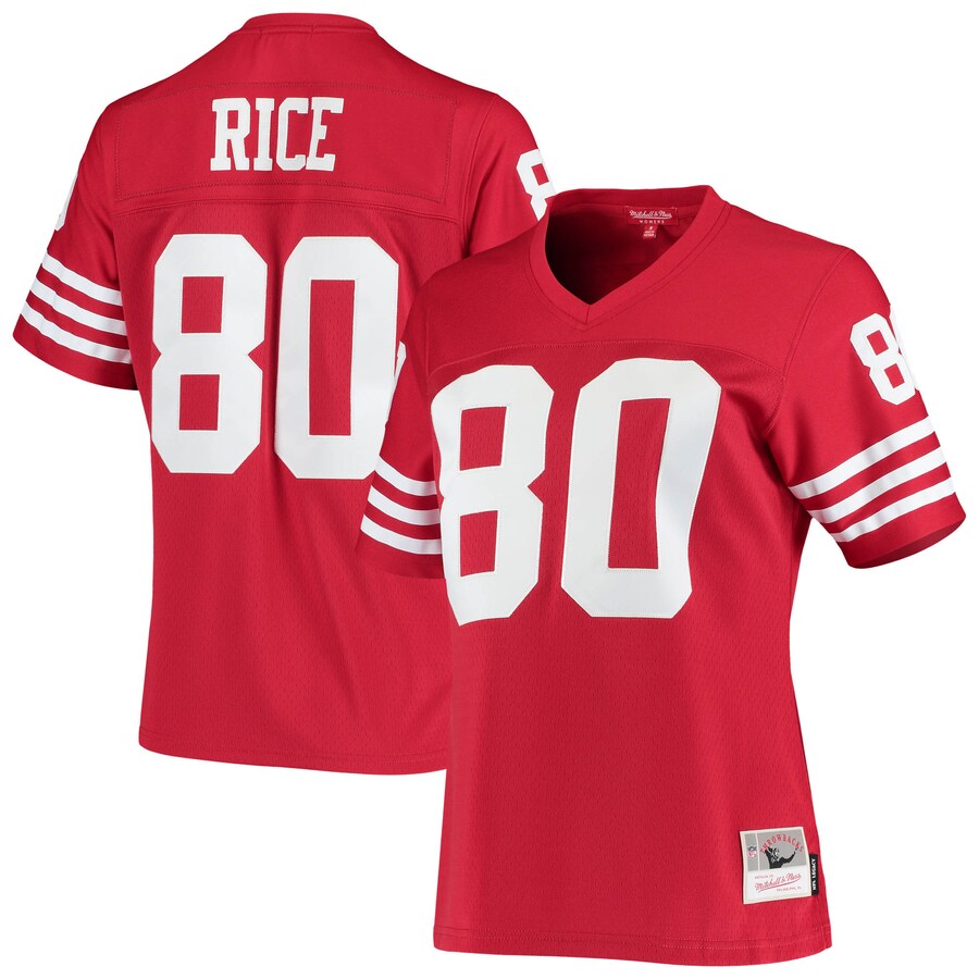 Women's San Francisco 49ers Jerry Rice Mitchell & Ness Scarlet 1990 Legacy Replica Jersey - Puhuasuan
