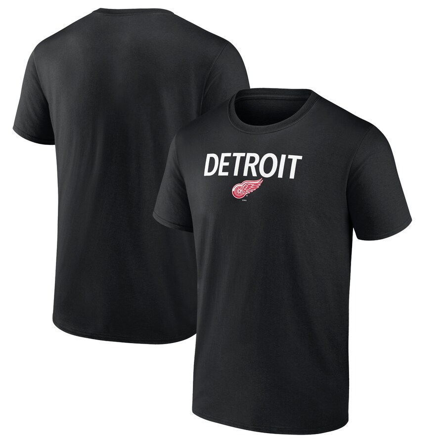 Men's Detroit Red Wings Black Team Primary Logo Graphic T-Shirt - Puhuasuan
