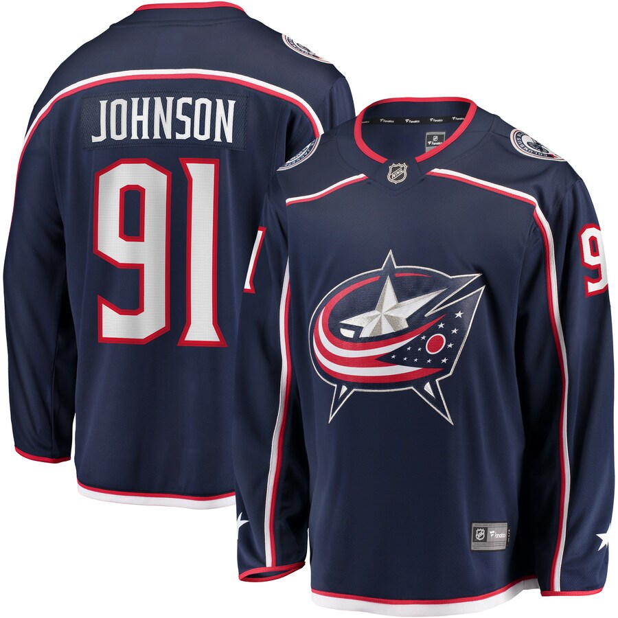 Men's Columbus Blue Jackets Kent Johnson Fanatics Branded Navy Home Breakaway Jersey - Puhuasuan