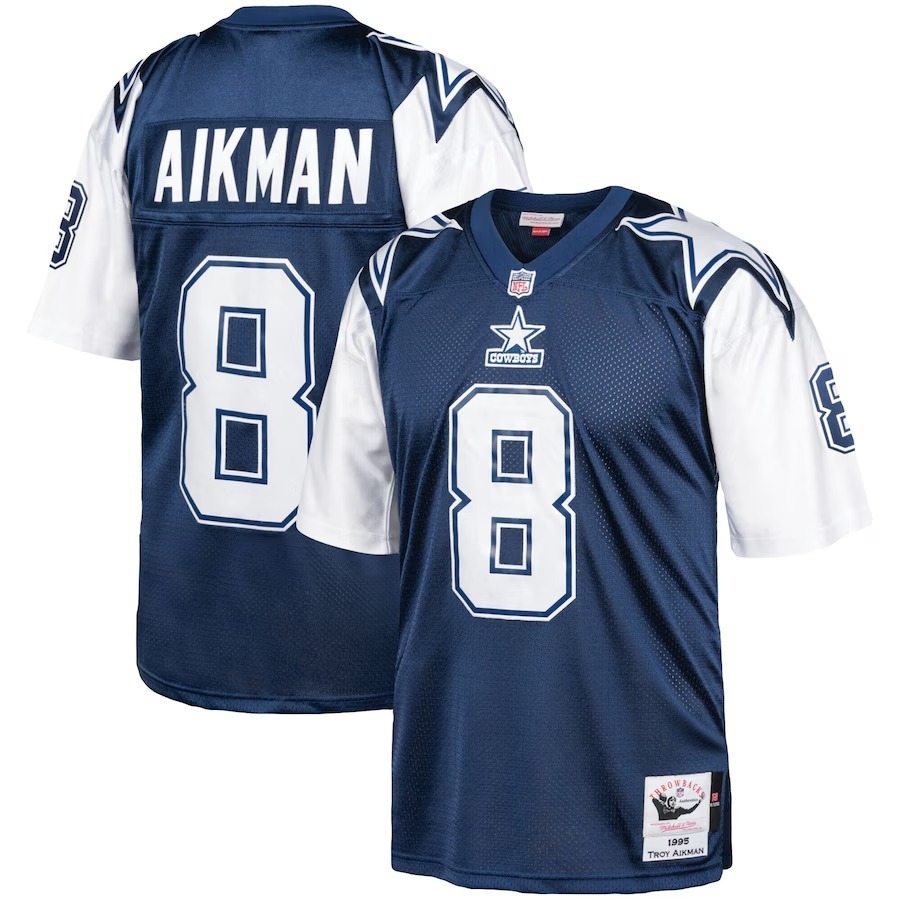 Men's Dallas Cowboys 1995 Troy Aikman Mitchell & Ness Navy Authentic Throwback Retired Player Jersey - Puhuasuan