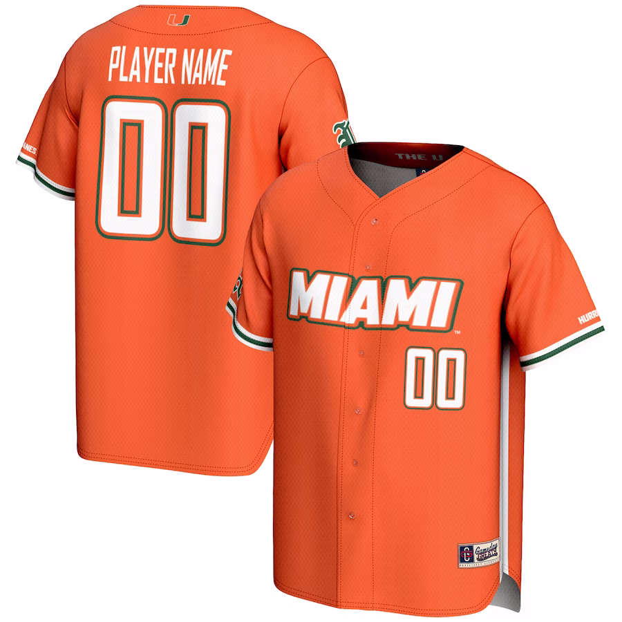 Miami Hurricanes GameDay Greats NIL Pick-A-Player Lightweight Baseball Jersey - Orange - Puhuasuan