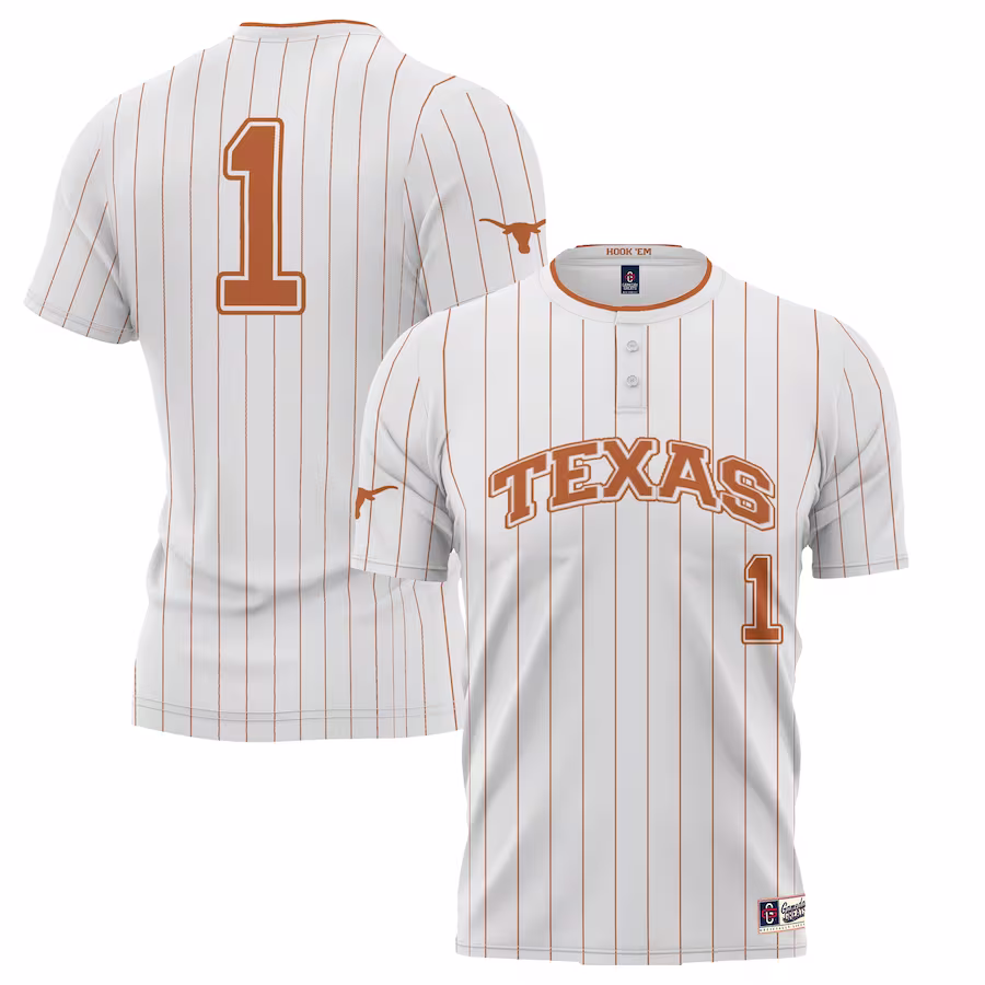 #1 Texas Longhorns GameDay Greats Youth Lightweight Softball Jersey - White - Puhuasuan