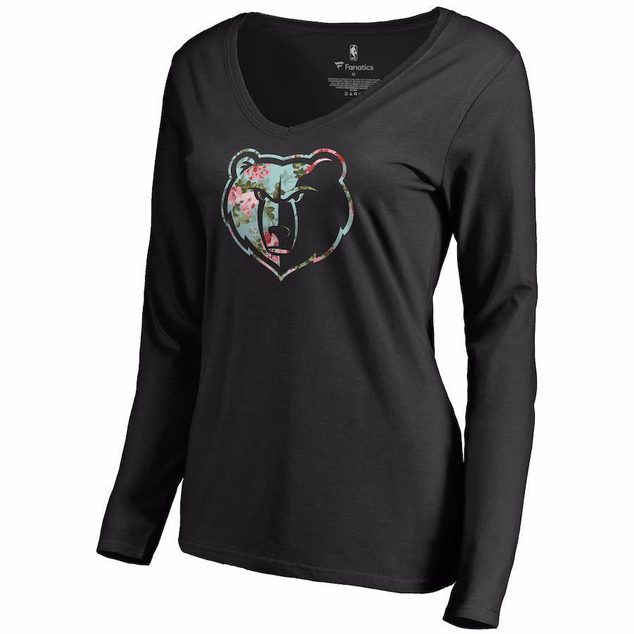Women's Memphis Grizzlies Black Lovely Long Sleeve V-Neck T-Shirt - Puhuasuan