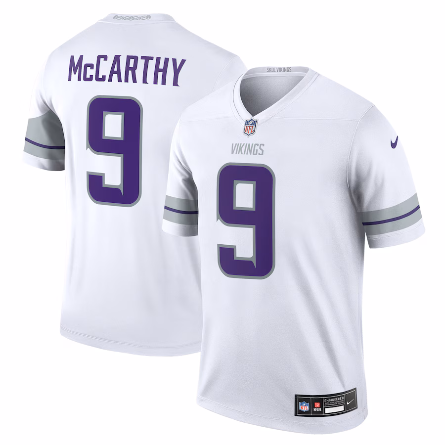 Men's Minnesota Vikings J.J. McCarthy Nike White Alternate Legend Player Performance Top - Puhuasuan