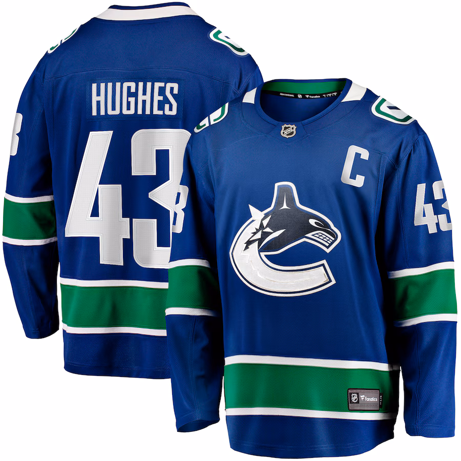 Men's Vancouver Canucks Quinn Hughes Fanatics Blue Home Breakaway Jersey - Puhuasuan